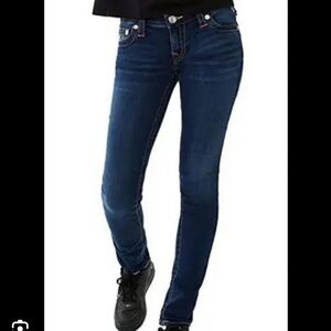 True Religion Stella Skinny Jeans Dark Wash Orange Embroidered Size 28 Q2